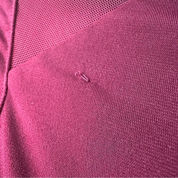 Express Mesh Shoulder Crew Neck Long Sleeve Bodycon Mini Dress | Burgundy - Picture 9 of 12